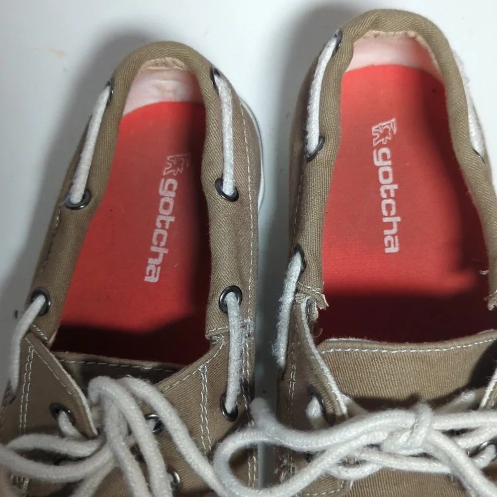 Gotcha Boat Shoes Mens's Sz 8 Tan Canvas Lace Up Casual Comfort Slip‎ On Loafers